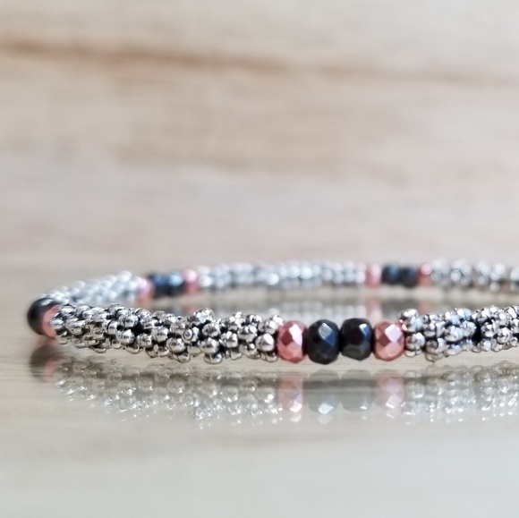 Rose Gold Faceted Hematite Beaded Bracelet - Picture 6 of 6